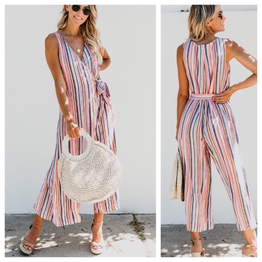 Striped wrap jumpsuit - Picture 1 of 5